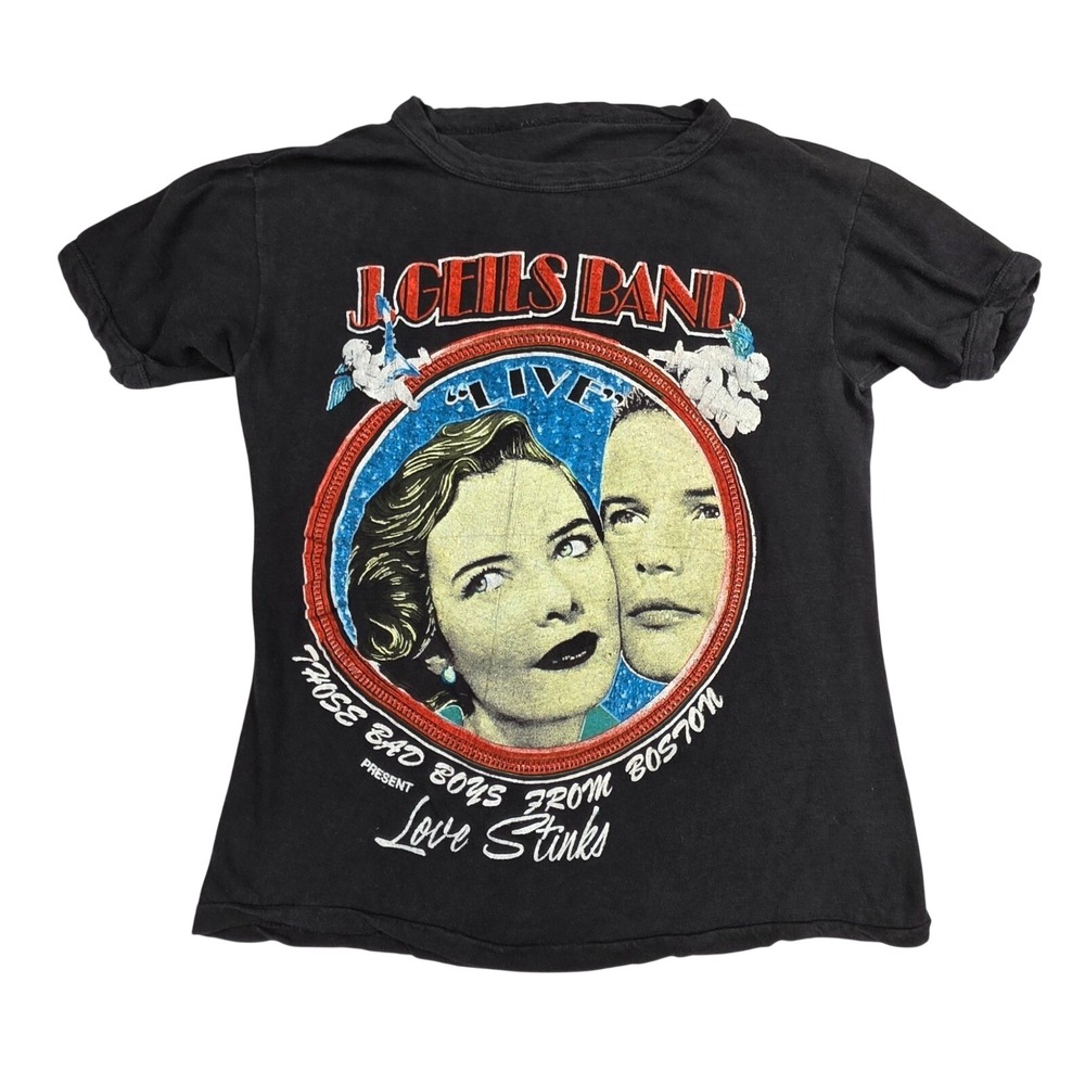 Vintage J. Geils Band Love Stinks Tour T-Shirt Black Rock Band Tee Small 1980s